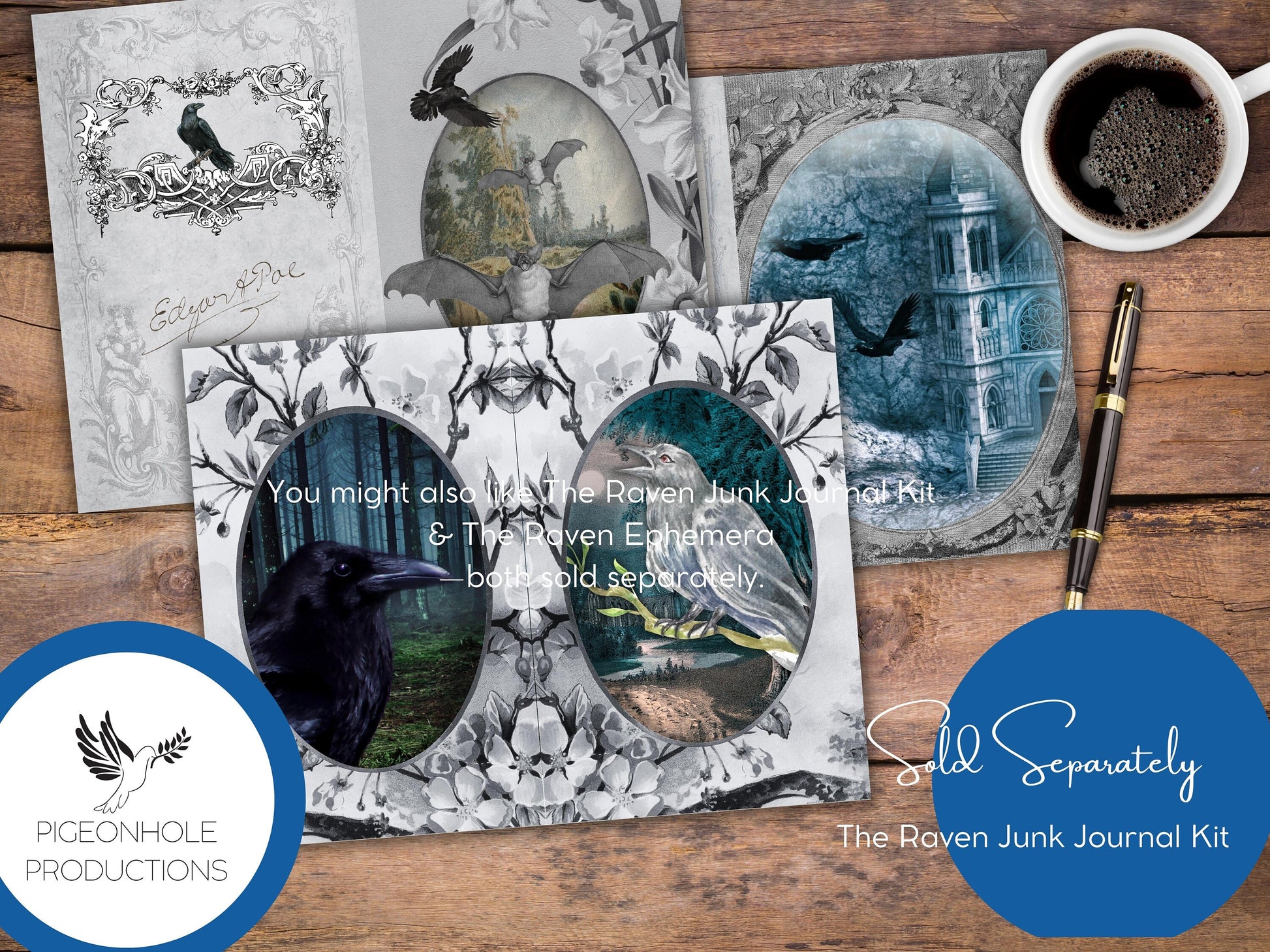 The Raven Pocket Folio—PRINTABLE—Halloween Goth—holds junk journal ephemera—assemble as you like—suggestions included for inspiration