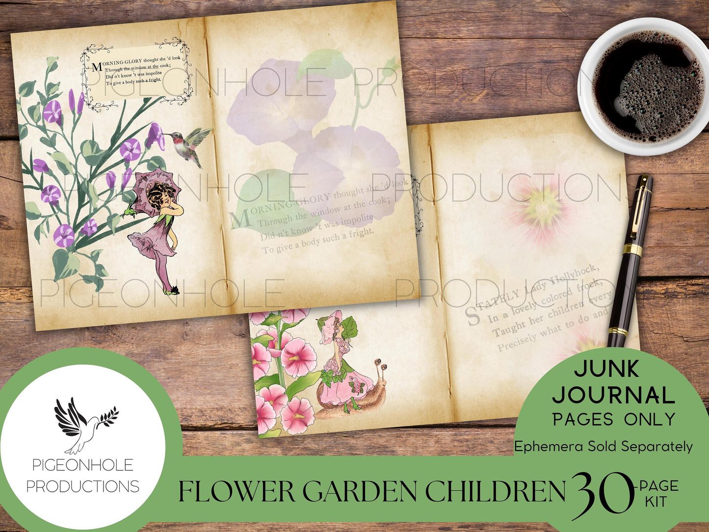 Flower Garden Children Junk Journal Kit—PRINTABLE—30 pages—features the 1910 art of M.T. (Penny) Ross—sweet fairy-type flower children