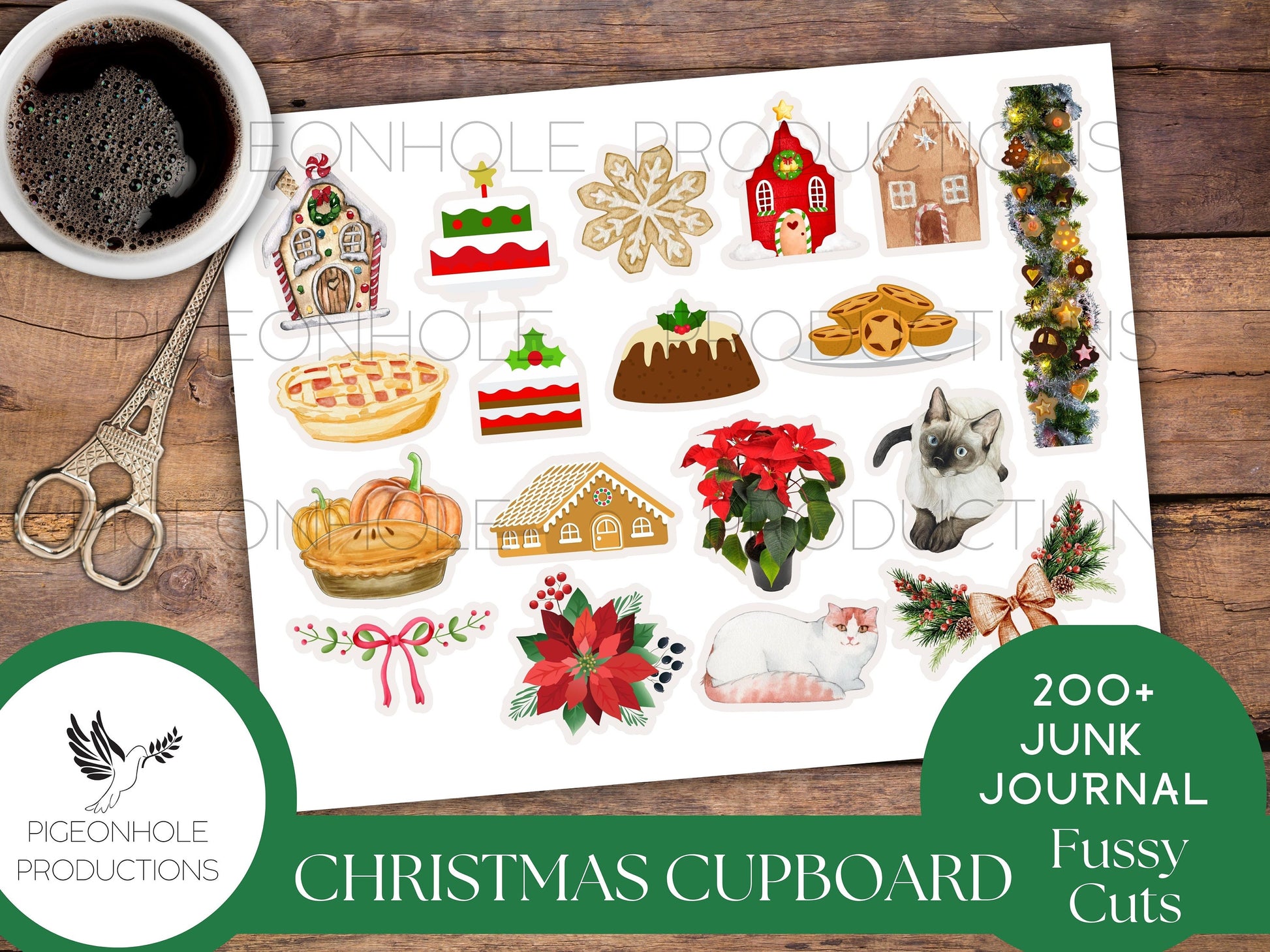 Christmas Cupboard Junk Journal FUSSY CUTS—PRINTABLE—200+ fussy cut scraps—add on to Christmas Cupboard Junk Journal Kit (optional)