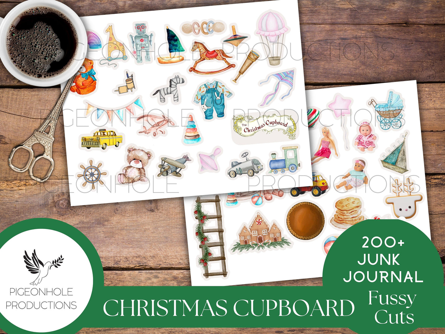 Christmas Cupboard Junk Journal FUSSY CUTS—PRINTABLE—200+ fussy cut scraps—add on to Christmas Cupboard Junk Journal Kit (optional)