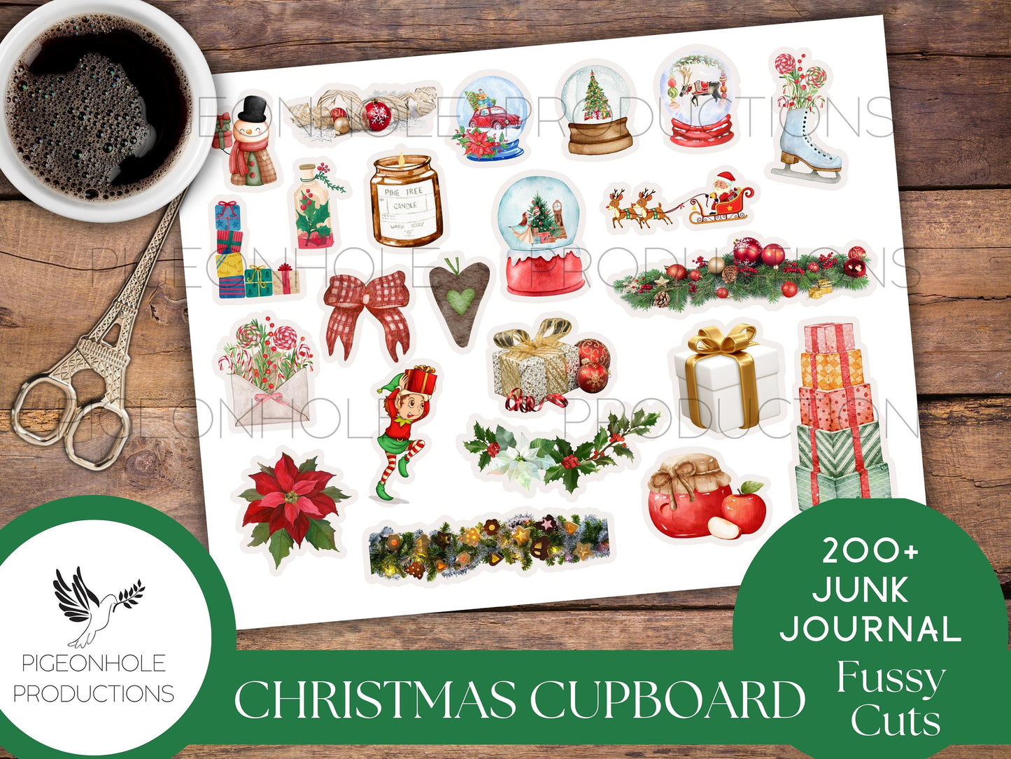 Christmas Cupboard Junk Journal FUSSY CUTS—PRINTABLE—200+ fussy cut scraps—add on to Christmas Cupboard Junk Journal Kit (optional)