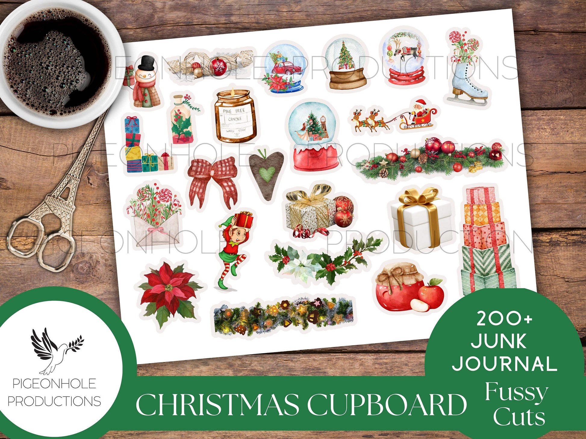 Christmas Cupboard Junk Journal FUSSY CUTS—PRINTABLE—200+ fussy cut scraps—add on to Christmas Cupboard Junk Journal Kit (optional)