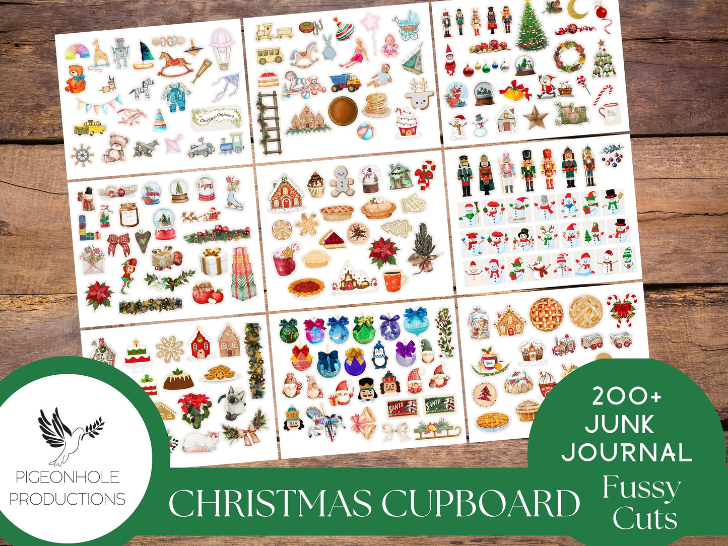 Christmas Cupboard Junk Journal FUSSY CUTS—PRINTABLE—200+ fussy cut scraps—add on to Christmas Cupboard Junk Journal Kit (optional)