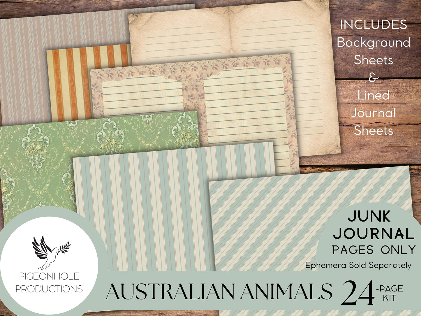 Australian Animals Junk Journal Pages Only, PRINTABLE, 24 pages, tribute to art of John & Elizabeth Gould, c. 1850, H.W. Richter lithos