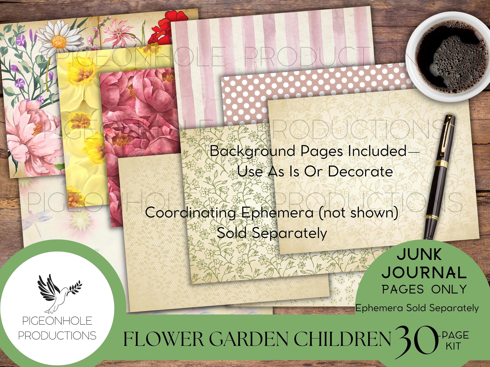 Flower Garden Children Junk Journal Kit—PRINTABLE—30 pages—features the 1910 art of M.T. (Penny) Ross—sweet fairy-type flower children