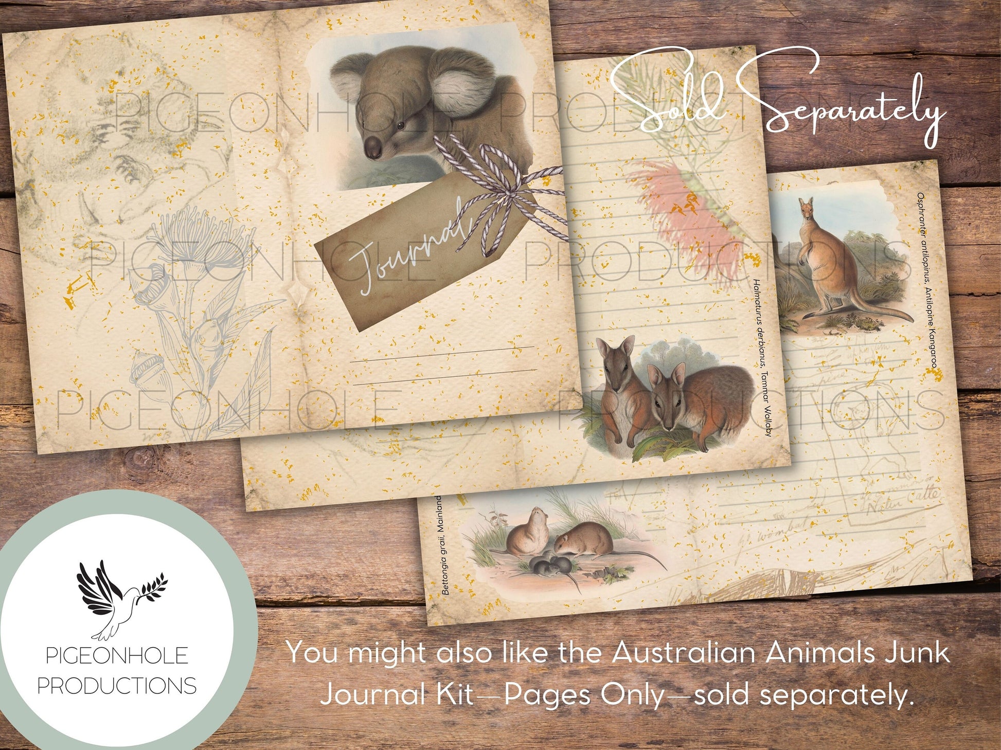 Australian Animals Junk Journal EPHEMERA, PRINTABLE, 70+ tags, tucks, pockets, envelopes, fussy cuts, stickers, tickets, labels, bookplates