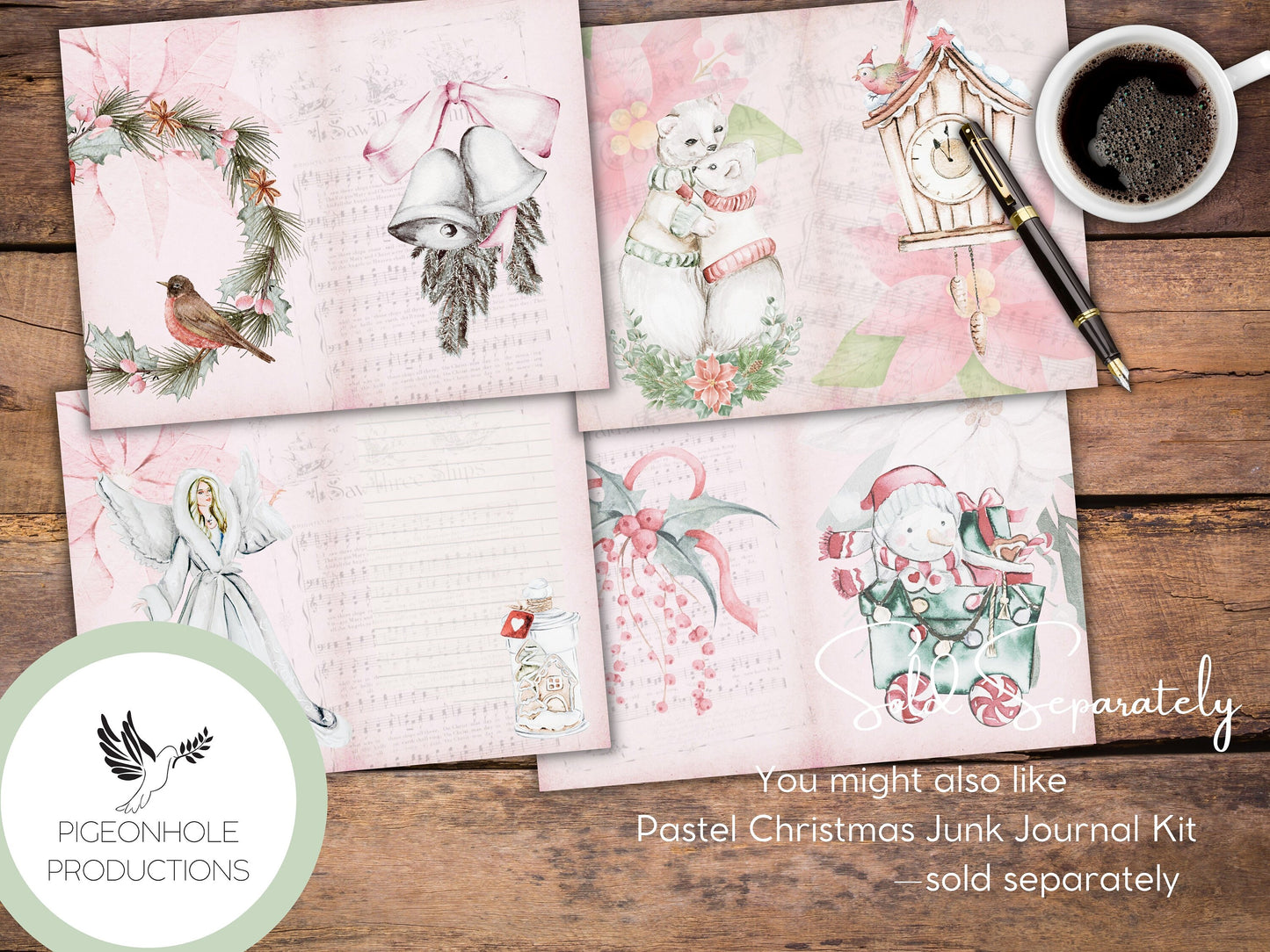 36 Pastel Christmas Junk Journal Cards, PRINTABLE, for junk journals, traditional journals, card making, other paper crafts, PASTEL PINK!