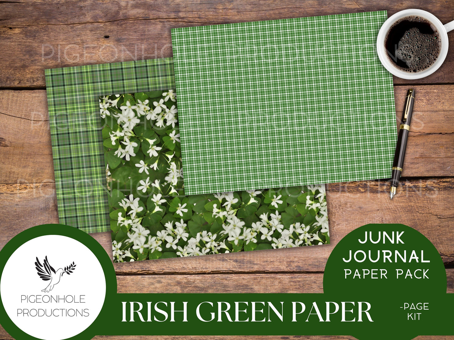 Irish Green Paper Pack—PRINTABLE—great for St. Patrick's Day junk journals and other paper crafts—coordinating pages and ephemera available