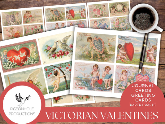 Victorian Valentine Cards—PRINTABLE—Vintage Postcards, Digital Ephemera Download, Journal Cards, Collage Sheets, Junk Journal Tags & Tucks