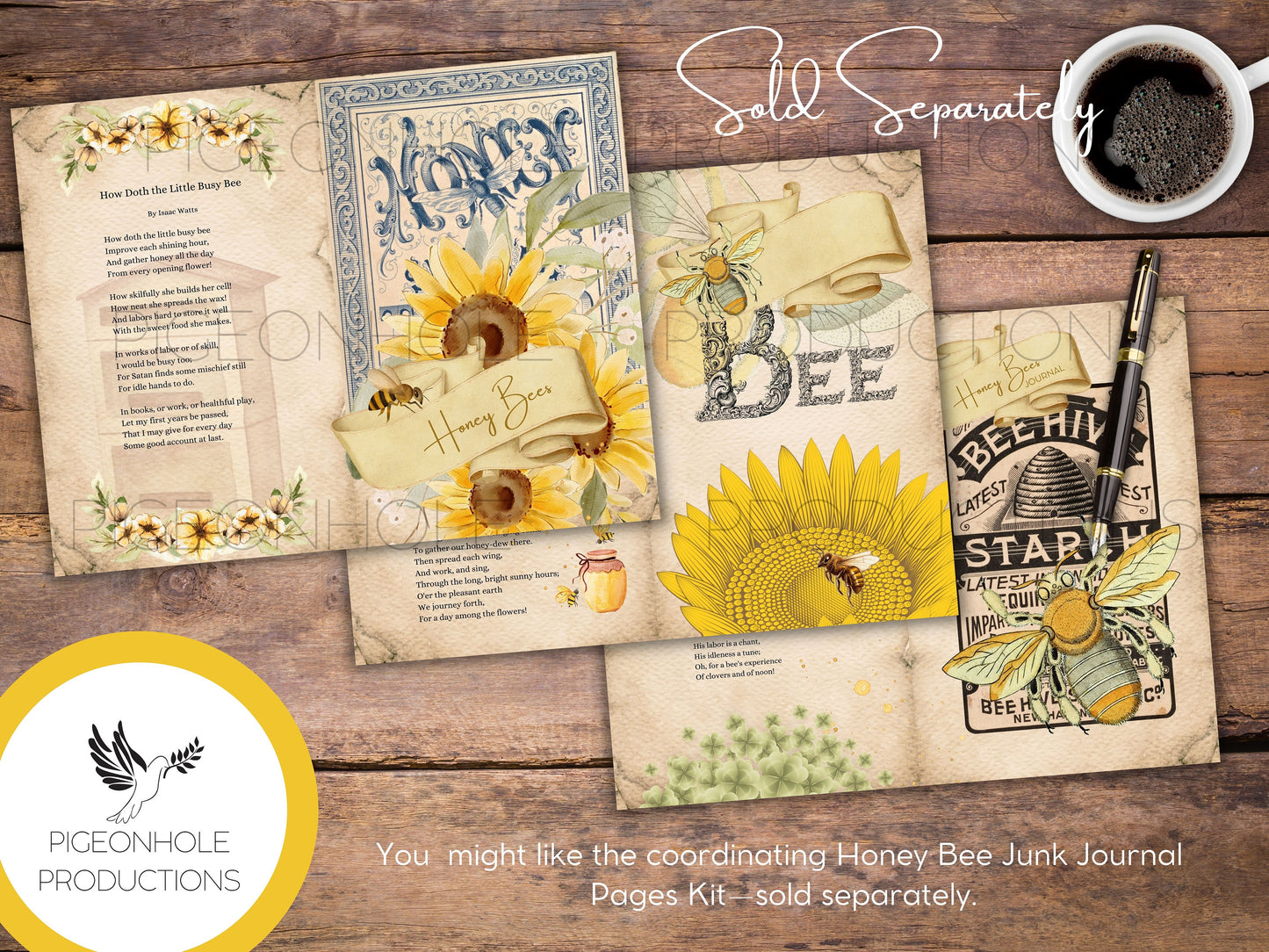 Honey Bee Junk Journal EPHEMERA—PRINTABLE—70+ tags, tucks, pockets, envelopes, fussy cuts, stickers, tickets, labels, bookplates—sweet!