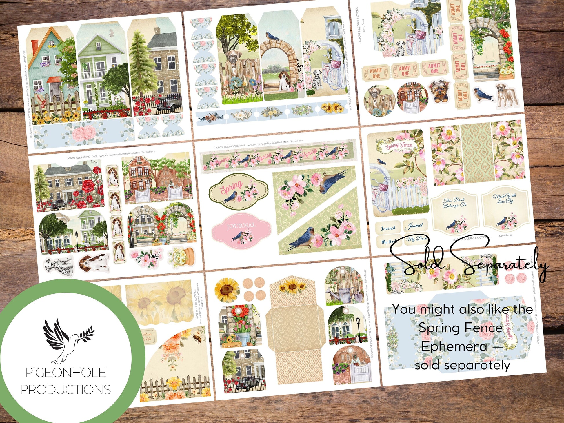 Spring Fence Junk Journal Pages—PRINTABLE—31 decorative/background/backing/lined journal sheets—a springtime stroll through the neighborhood