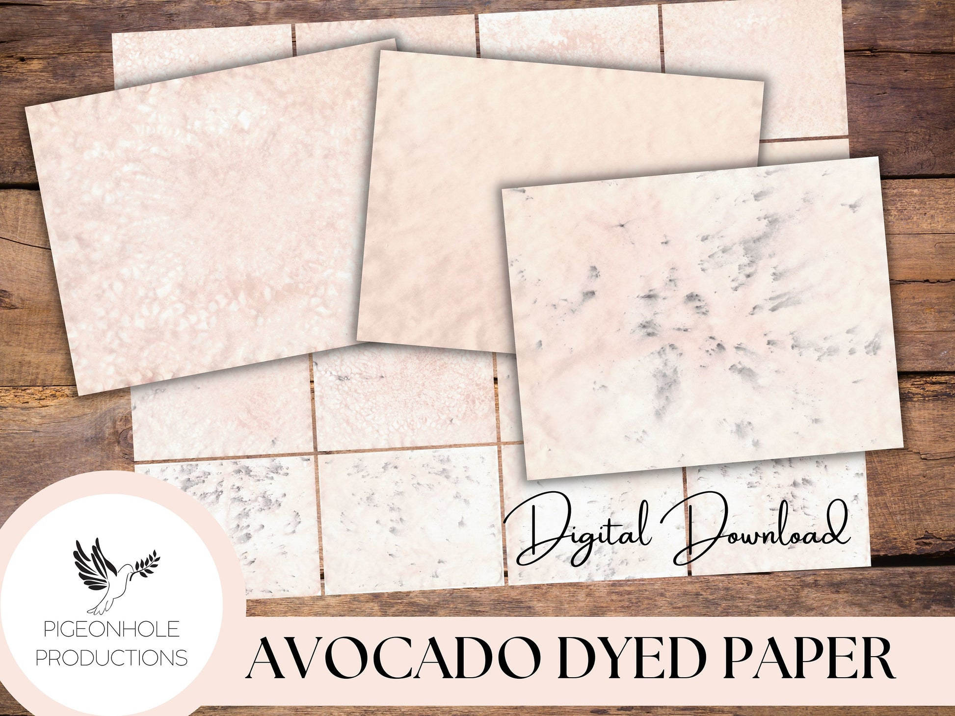 Pink Avocado Dyed Papers—PRINTABLE—16 sheets pink mottled, some lace, some purple mottling, rustic, primitive, eco dyed—for papercrafts