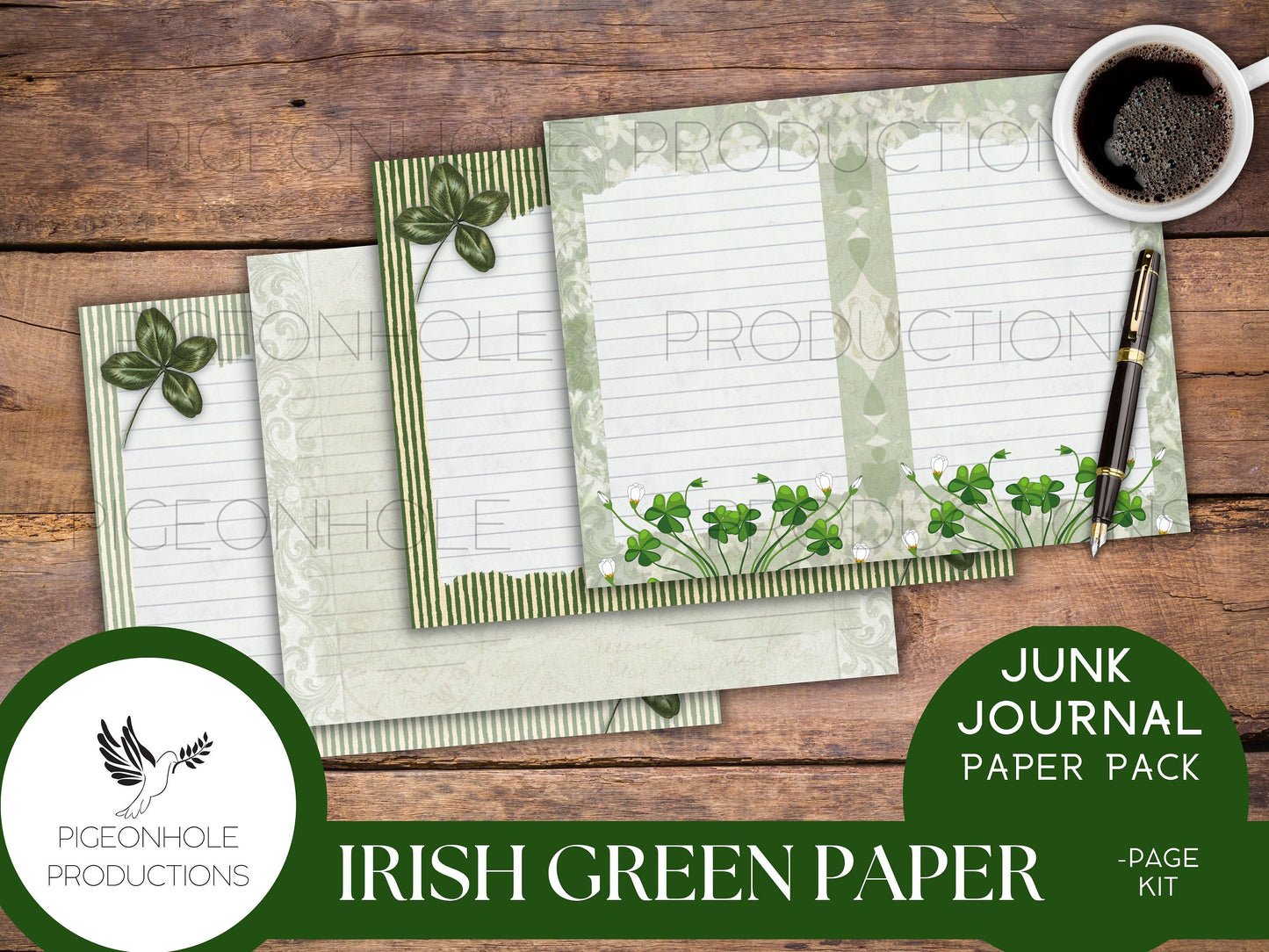 Irish Green Paper Pack—PRINTABLE—great for St. Patrick's Day junk journals and other paper crafts—coordinating pages and ephemera available