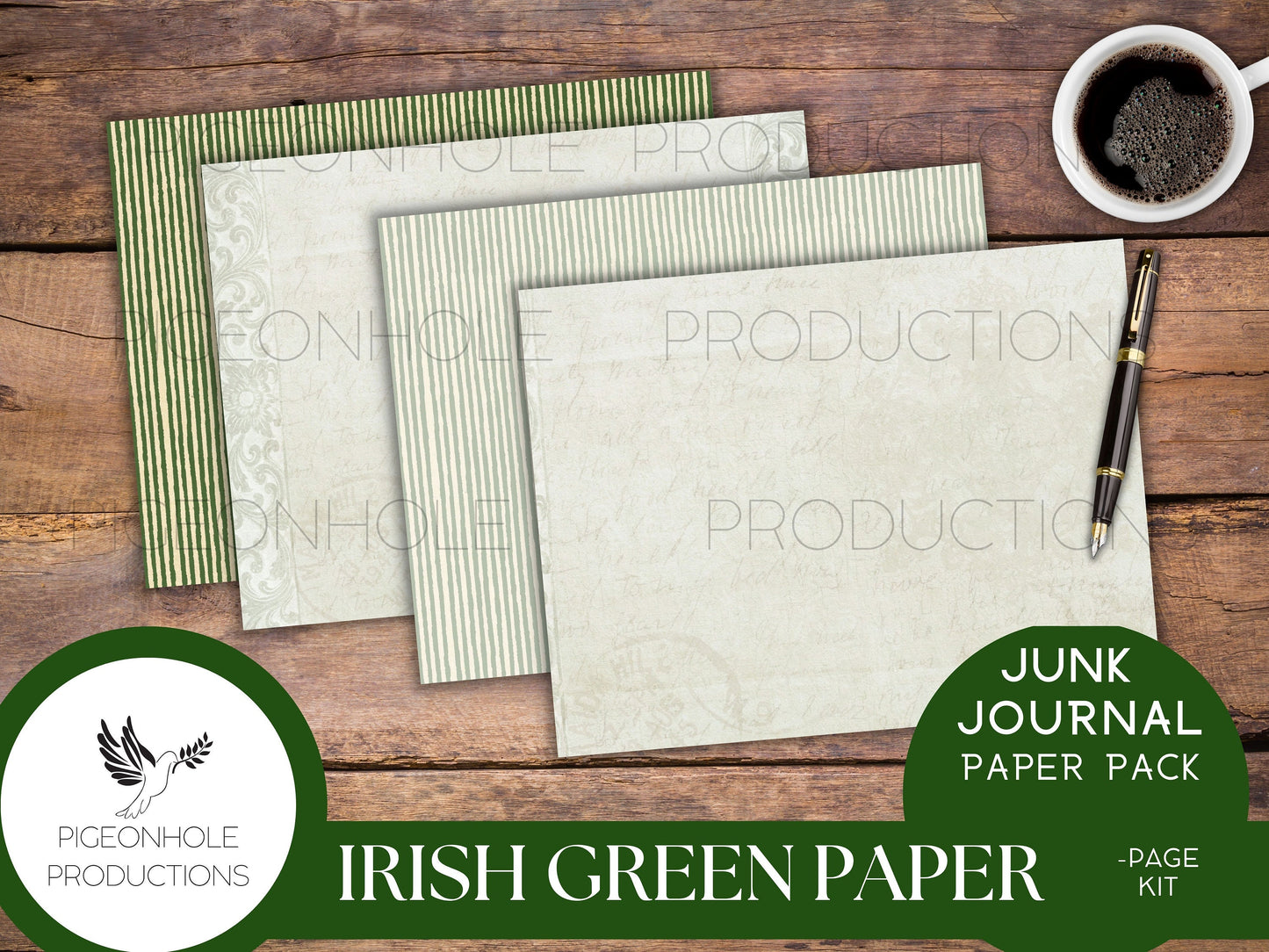 Irish Green Paper Pack—PRINTABLE—great for St. Patrick's Day junk journals and other paper crafts—coordinating pages and ephemera available