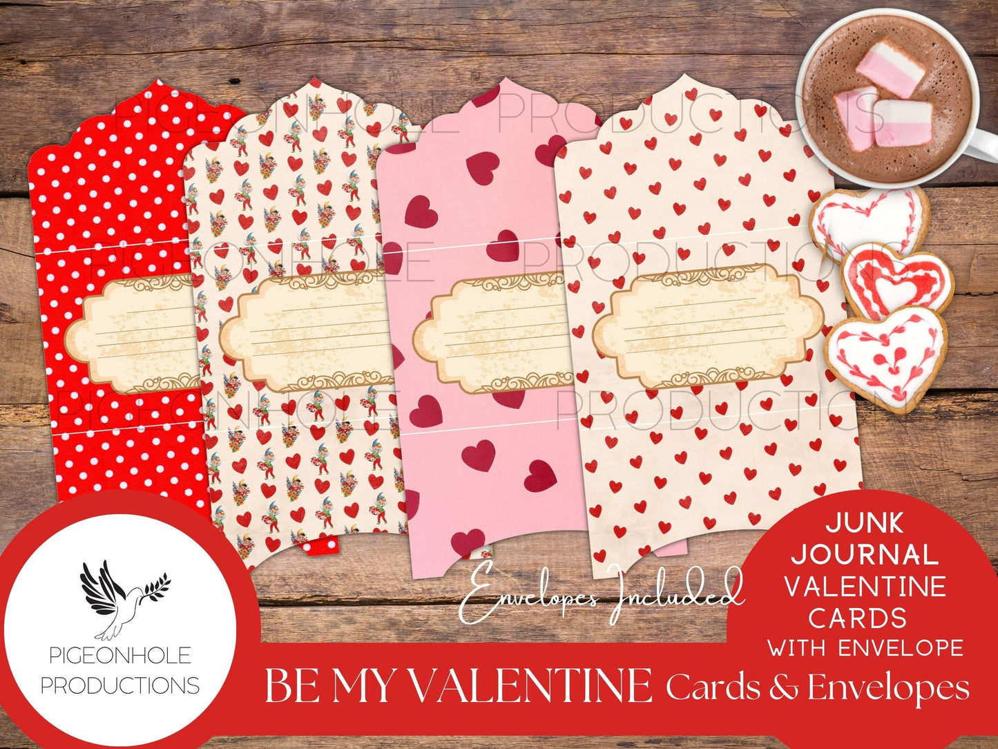 Be My Valentine Cards & Envelopes, PRINTABLE, 24 cards, 4 different envelopes (print as many as you need), vintage retro style, cute kids!