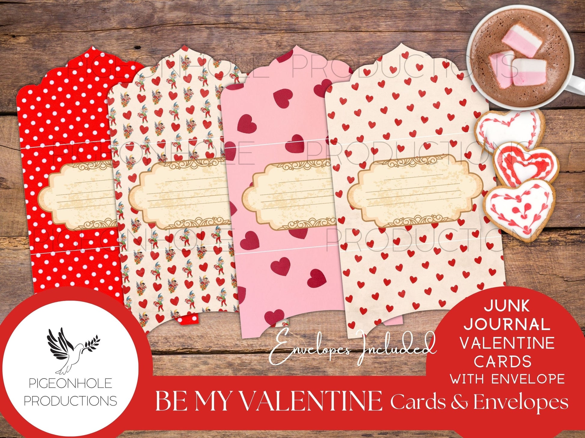 Be My Valentine Cards & Envelopes, PRINTABLE, 24 cards, 4 different envelopes (print as many as you need), vintage retro style, cute kids!