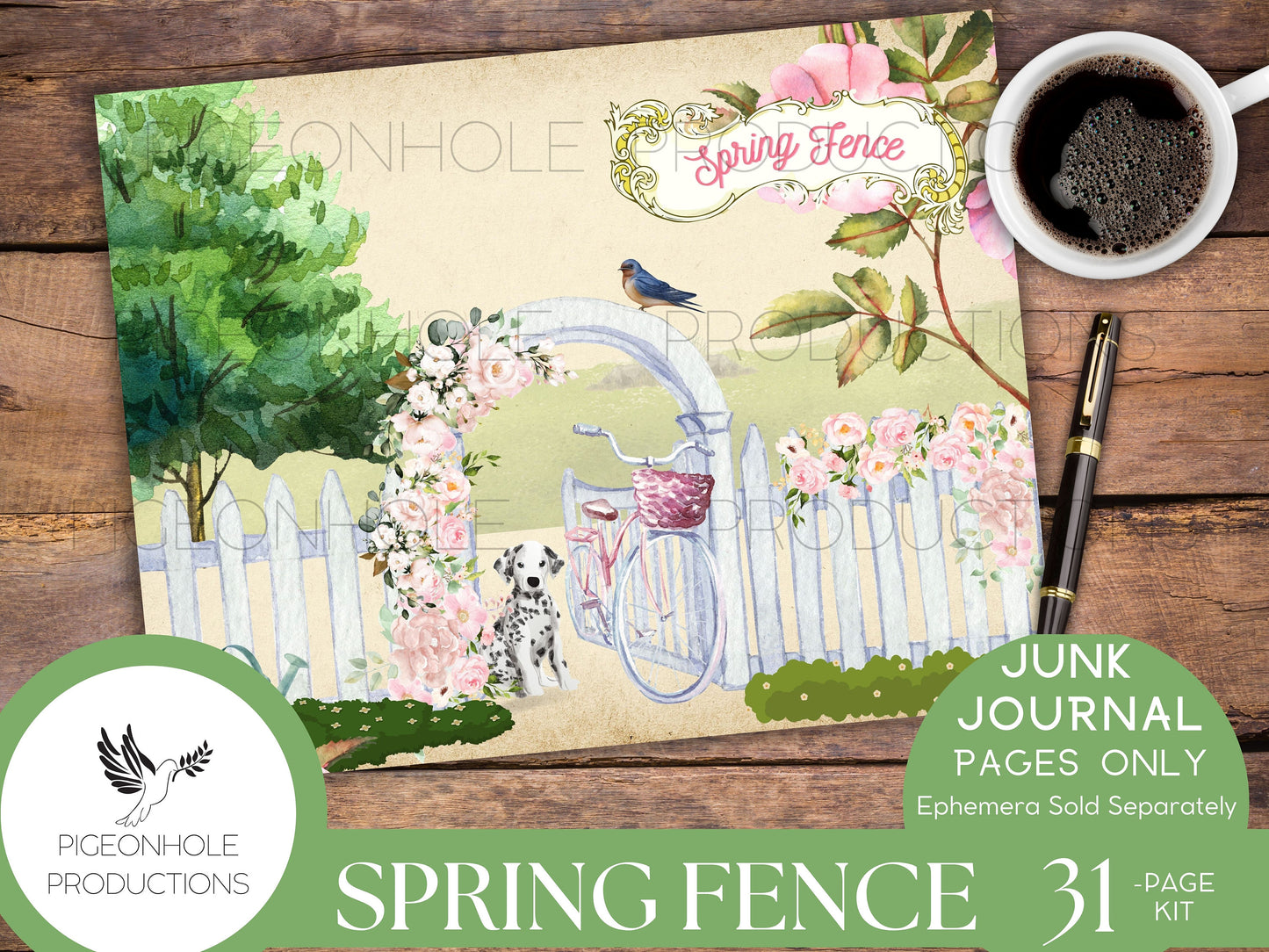 Spring Fence Junk Journal Pages—PRINTABLE—31 decorative/background/backing/lined journal sheets—a springtime stroll through the neighborhood