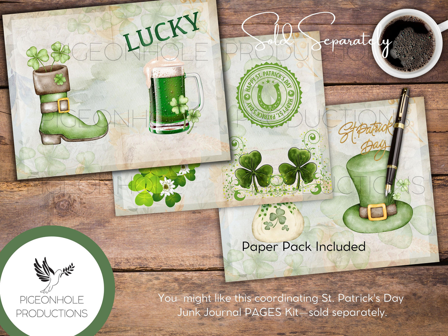 St. Patrick's Day Paper Pack—PRINTABLE—lined and unlined, for junk journals and other paper crafts—coordinating pages and ephemera available