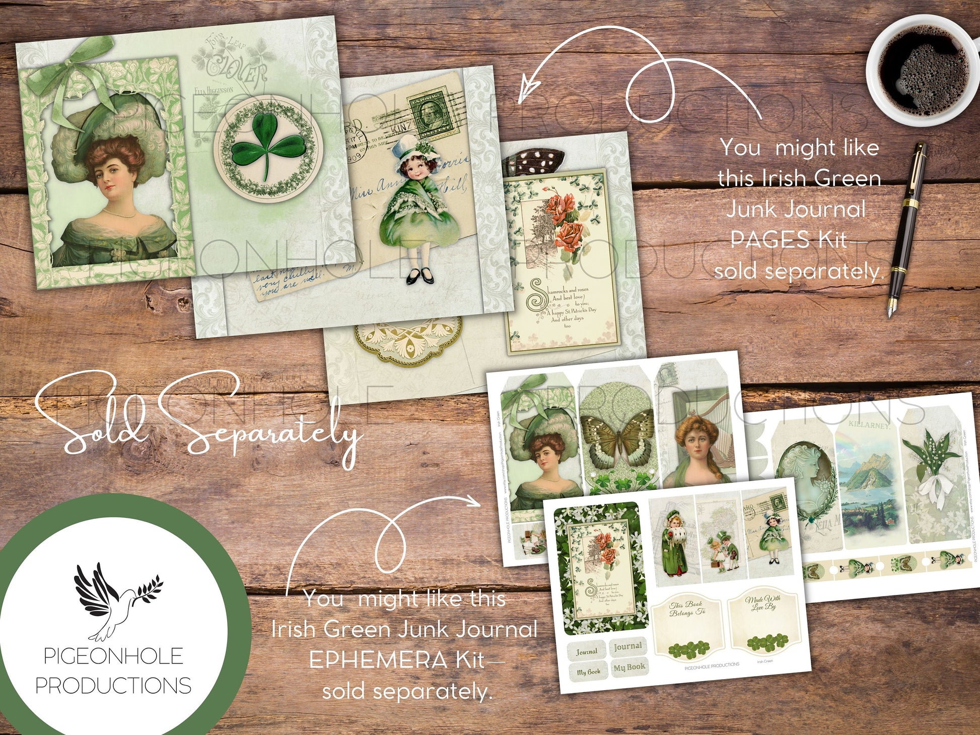 St. Patrick's Day Paper Pack—PRINTABLE—lined and unlined, for junk journals and other paper crafts—coordinating pages and ephemera available