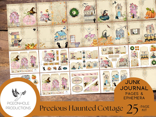 Precious Haunted Cottage Junk Journal Kit—PRINTABLE—precious, with just a touch of Halloween crazy—25 pages—70+ elements/embellishments