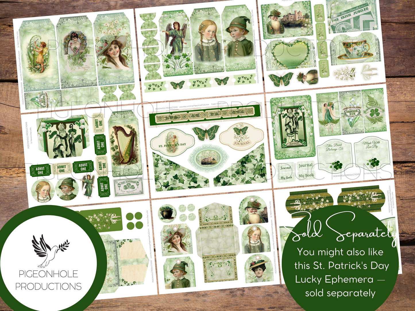 St. Patrick's Day LUCKY Junk Journal Pages—PRINTABLE—28 page kit makes 56 journal pages—lovely vintage Irish images—ephemera available