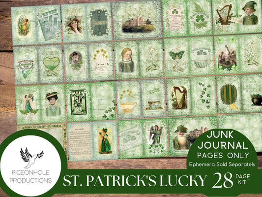 St. Patrick's Day LUCKY Junk Journal Pages—PRINTABLE—28 page kit makes 56 journal pages—lovely vintage Irish images—ephemera available