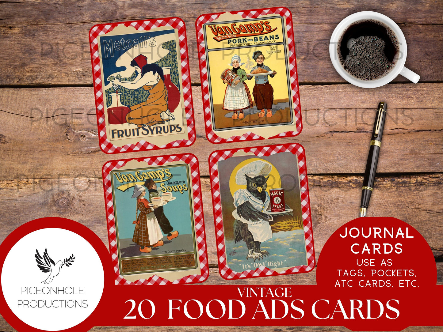 Vintage Food Advertising Junk Journal Cards, PRINTABLE, 20 cards for journals, ephemera, scrapbooking, decoupage, ATC, greeting cards, more!