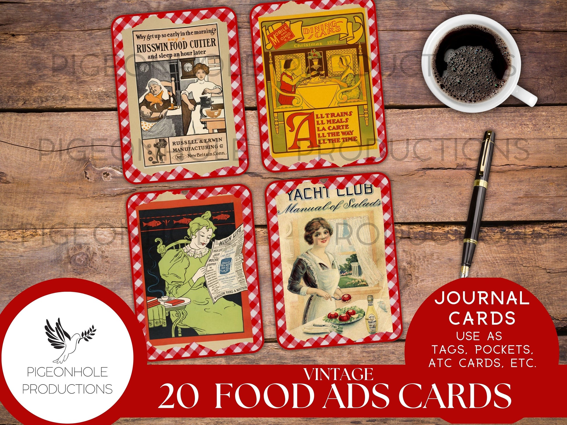 Vintage Food Advertising Junk Journal Cards, PRINTABLE, 20 cards for journals, ephemera, scrapbooking, decoupage, ATC, greeting cards, more!