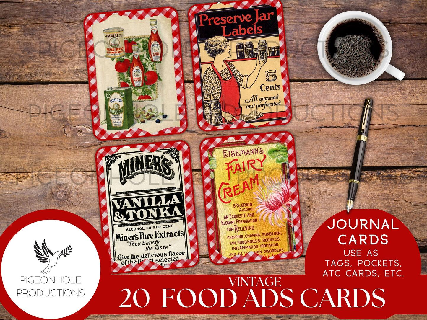 Vintage Food Advertising Junk Journal Cards, PRINTABLE, 20 cards for journals, ephemera, scrapbooking, decoupage, ATC, greeting cards, more!