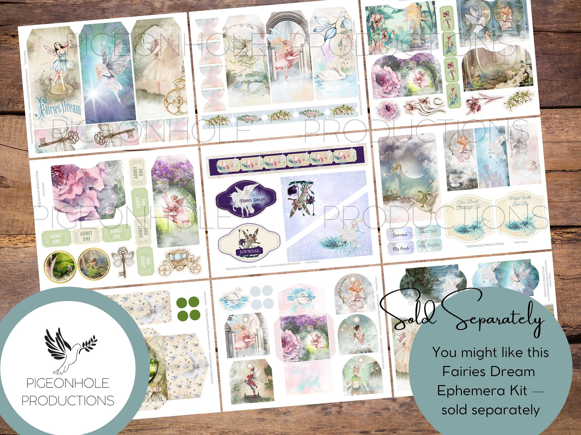 Fairies Dream Junk Journal Pages, PRINTABLE, 31 collaged, lined & unlined journal sheets, makes 62 junk journal pages, magical, enchanting