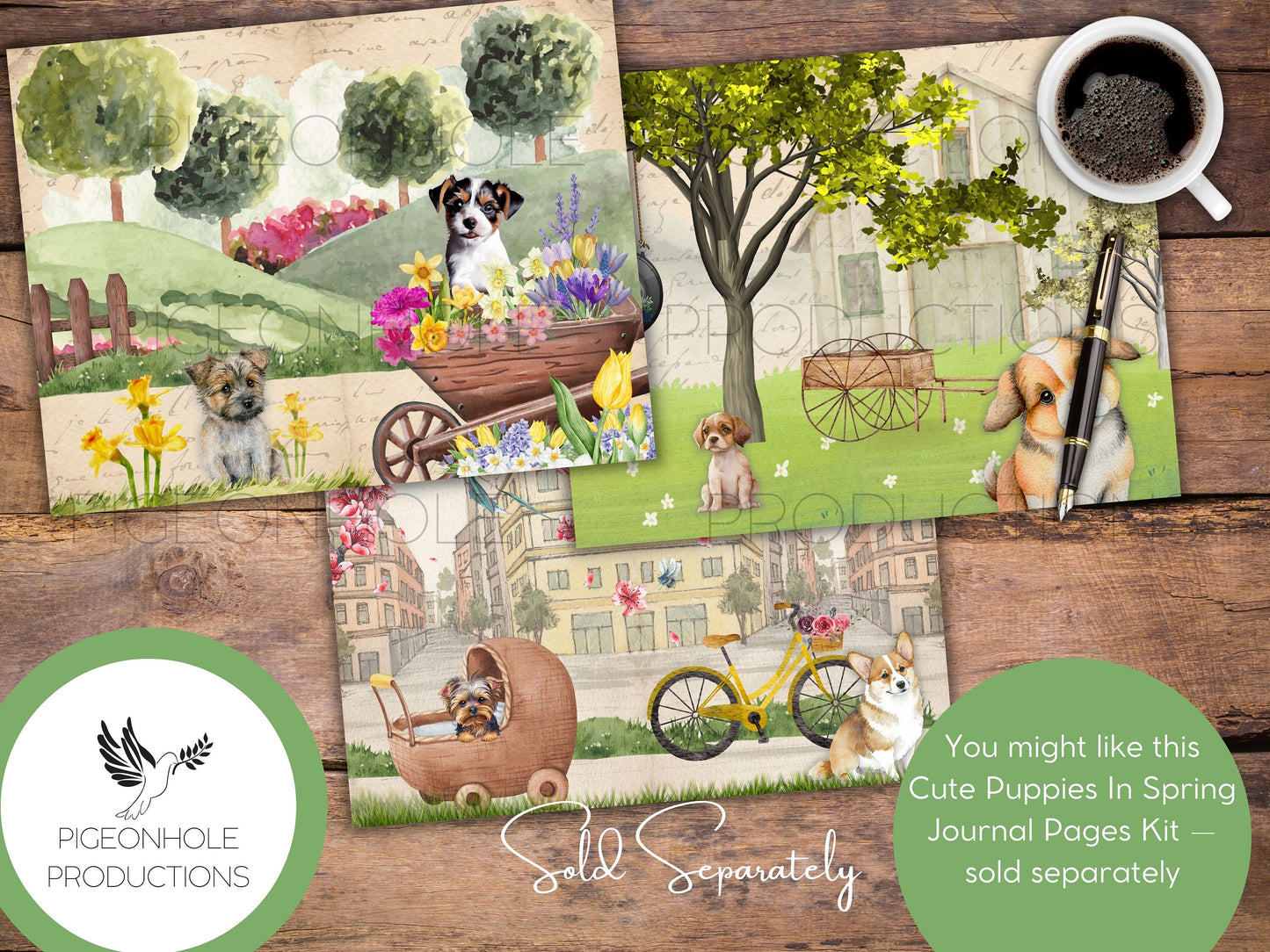 Cute Puppies In Spring Junk Journal EPHEMERA, PRINTABLE, 70+ cute tags, tucks, pockets, envelopes, fussy cuts, stickers, tickets, labels