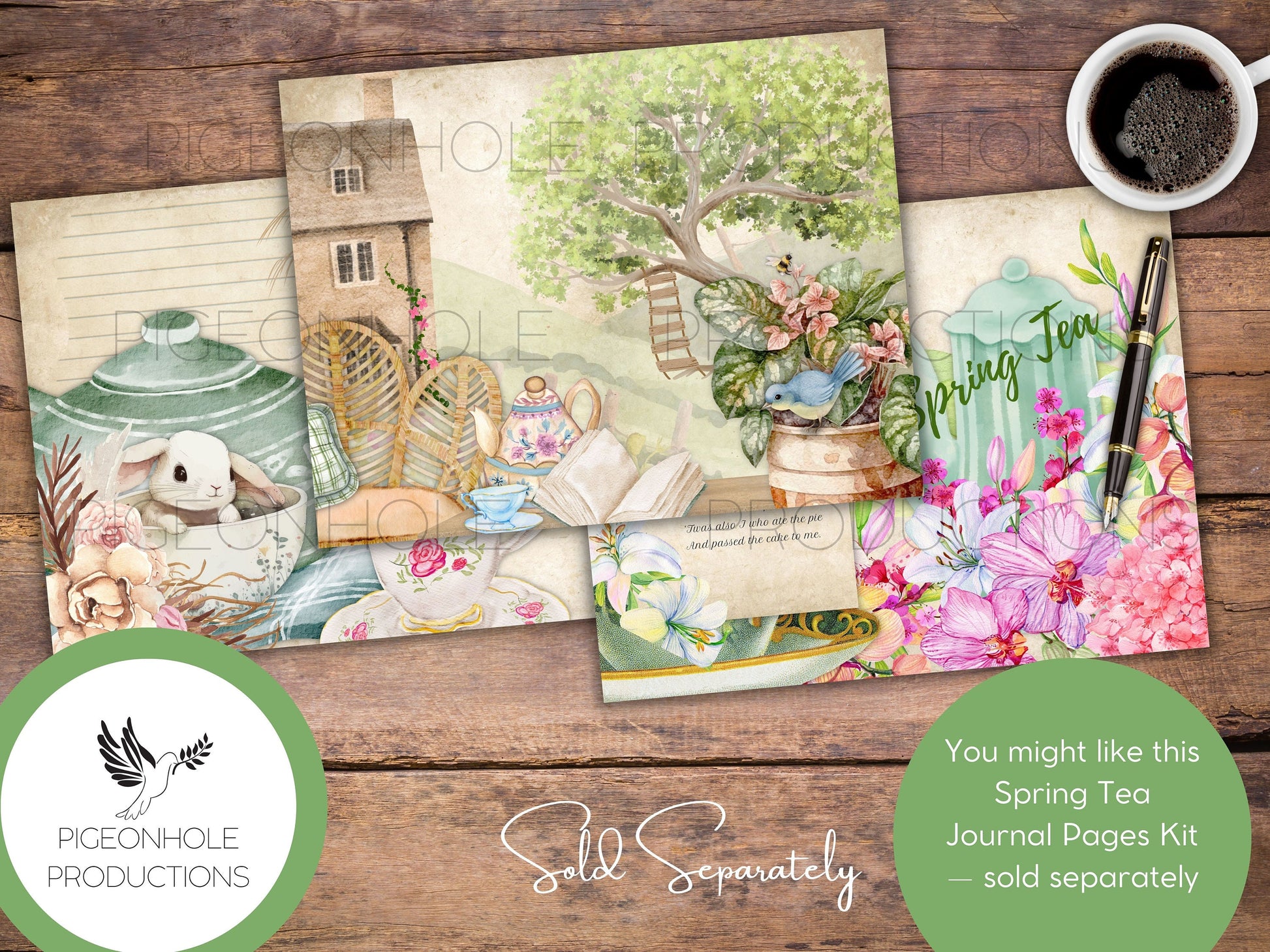 Spring Tea Junk Journal EPHEMERA, PRINTABLE, 70+ tags, tucks, pockets, envelopes, fussy cuts, stickers, tickets, labels, more!