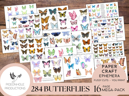 284 Butterfly Mega Pack Fussy Cuts, PRINTABLE junk journals scrapbooking papercrafts cardmaking tags ephemera, Popup Template & Instructions