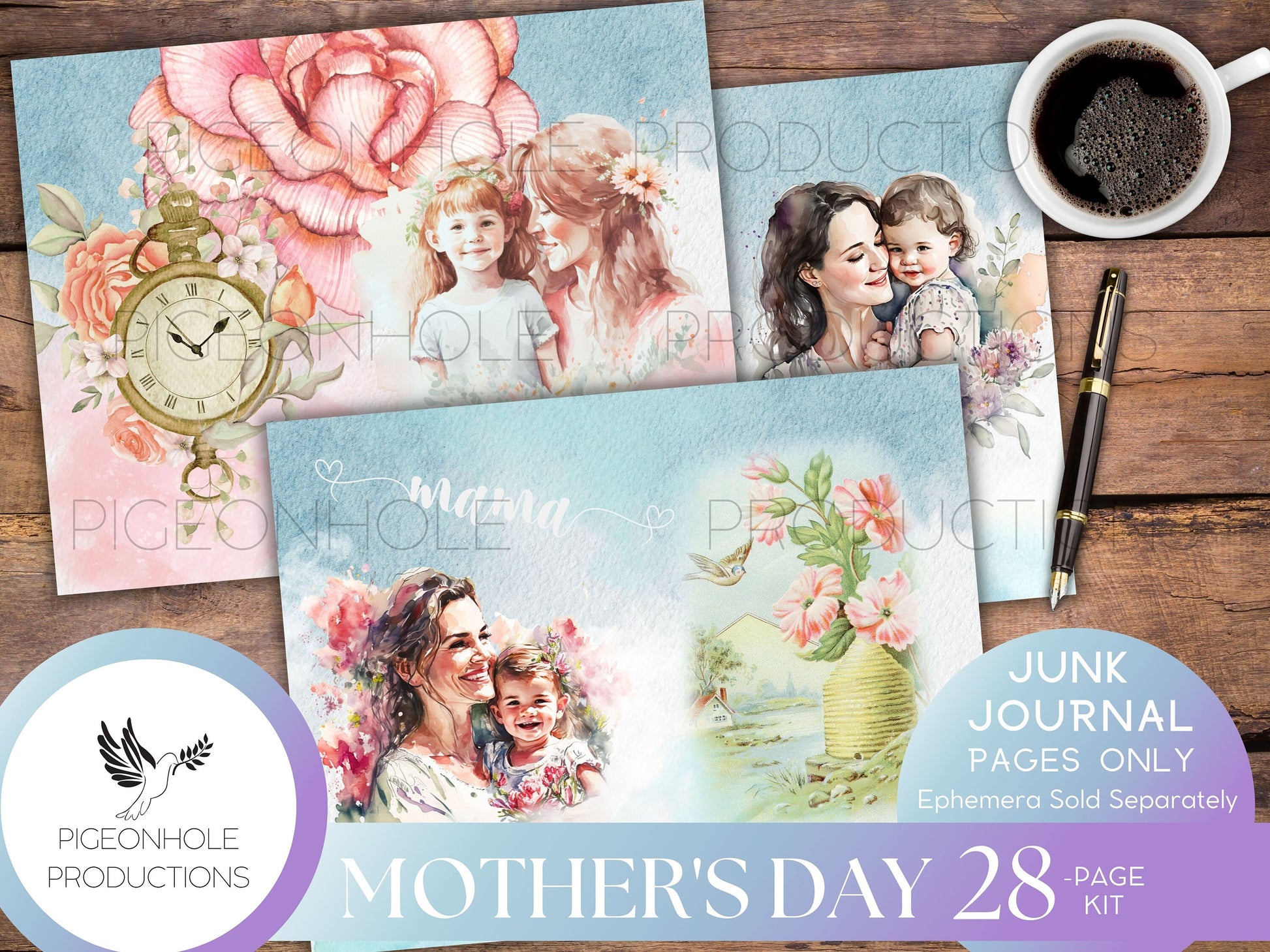 Mother's Day Junk Journal Pages—PRINTABLE—lovely collage sheets and happy poems—28 decorative/background/backing/lined journal sheets