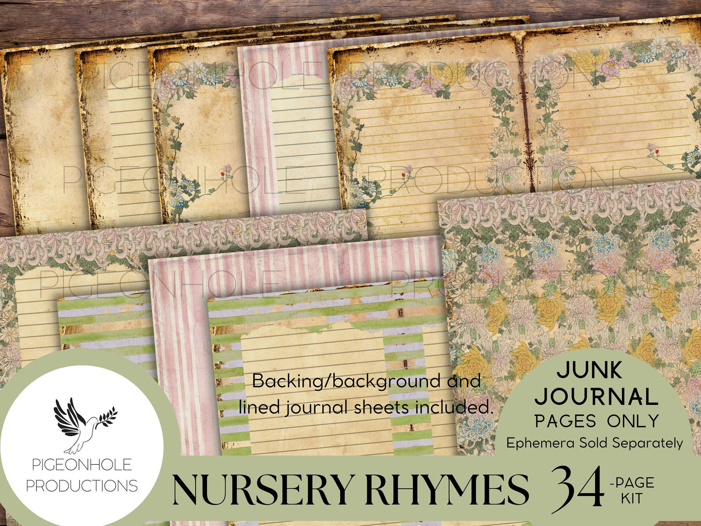 Nursery Rhymes Junk Journal Pages, PRINTABLE, lovely collage sheets featuring art of Maud Humphrey (1868-1940), makes 68 journal pages