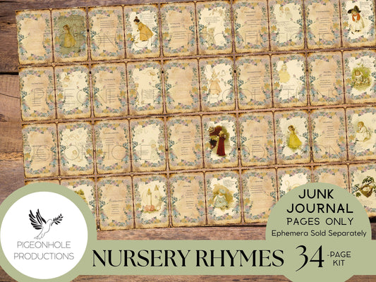 Nursery Rhymes Junk Journal Pages, PRINTABLE, lovely collage sheets featuring art of Maud Humphrey (1868-1940), makes 68 journal pages