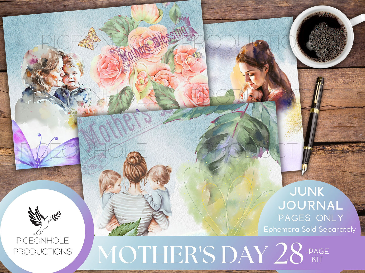 Mother's Day Junk Journal Pages—PRINTABLE—lovely collage sheets and happy poems—28 decorative/background/backing/lined journal sheets