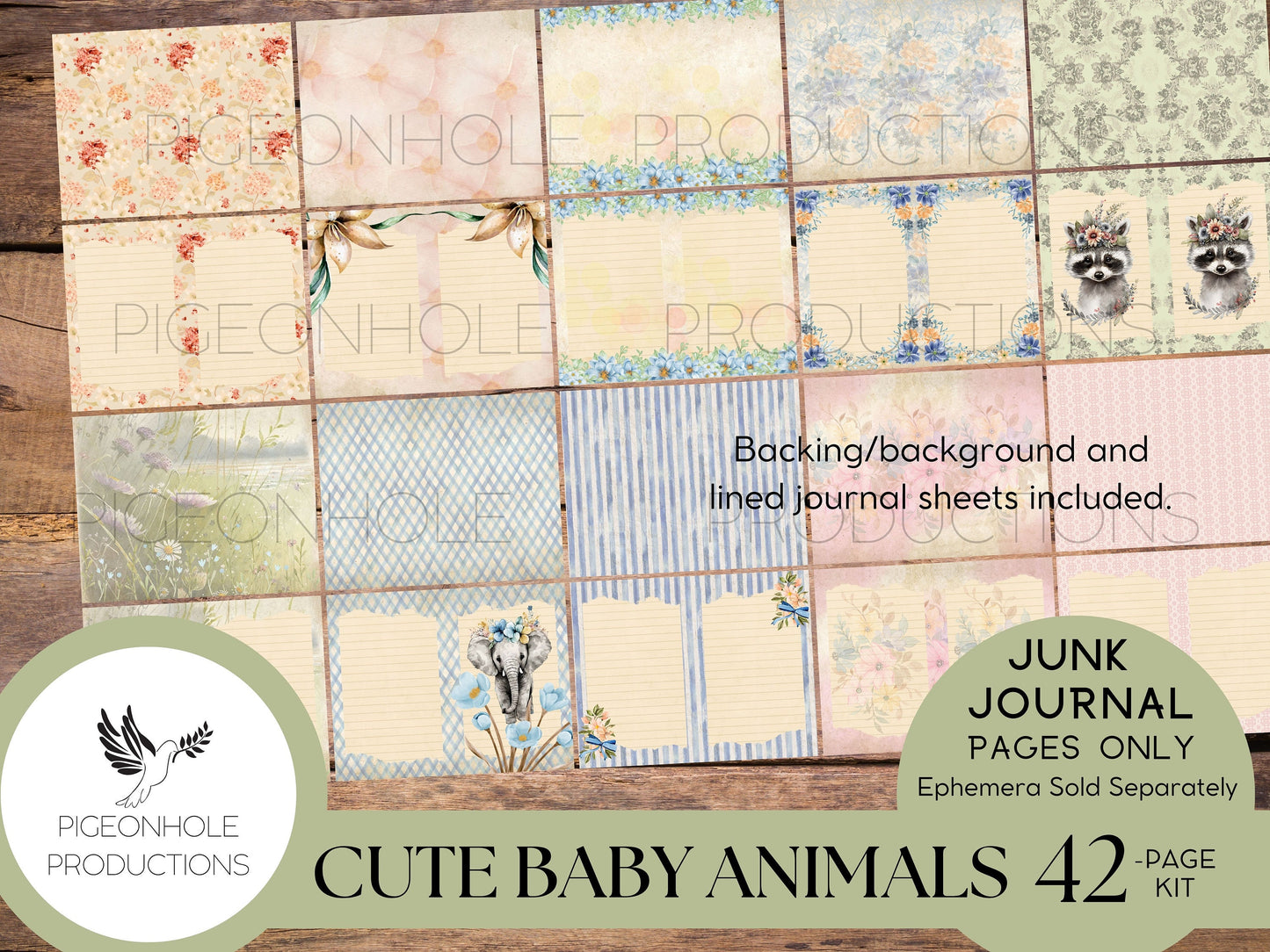 Cute Baby Animals Junk Journal Pages, PRINTABLE, 42 sweet baby animals collage sheets for junk journals, scrapbooks & other paper crafts