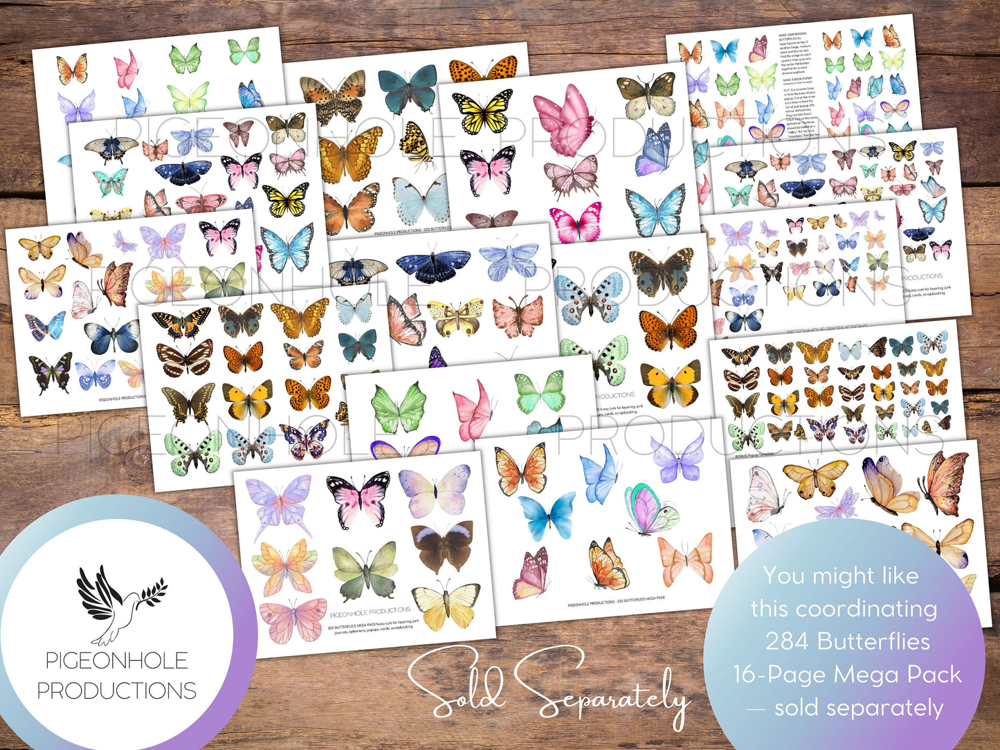 Butterfly Specimen Journal Cards, PRINTABLE, 36 unique butterfly cards and 12 blank cards, great for junk journals, card making, papercrafts