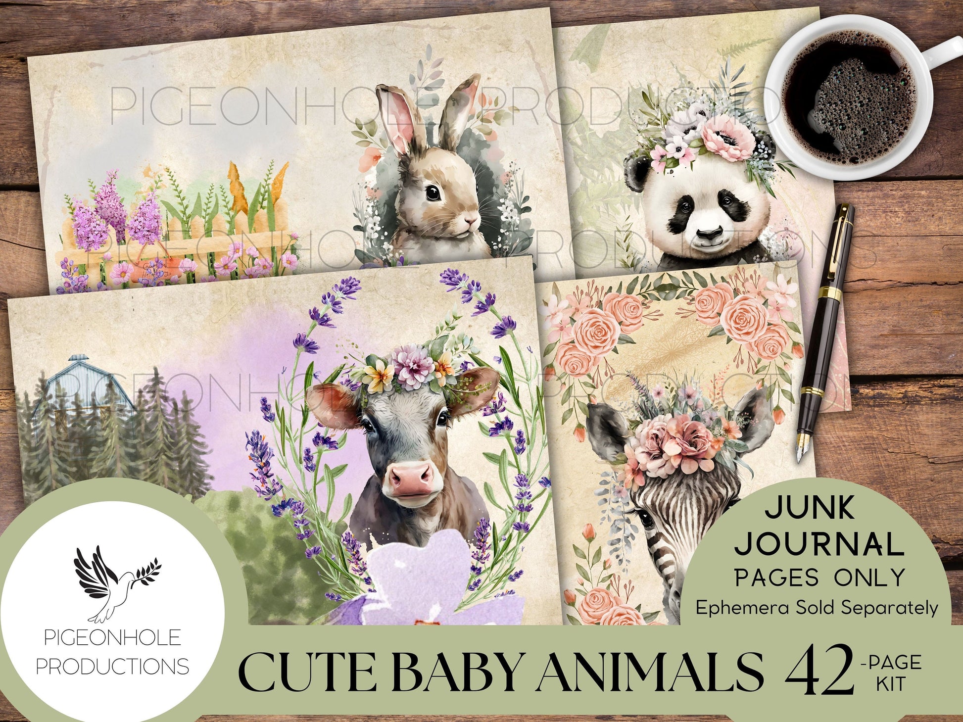 Cute Baby Animals Junk Journal Pages, PRINTABLE, 42 sweet baby animals collage sheets for junk journals, scrapbooks & other paper crafts