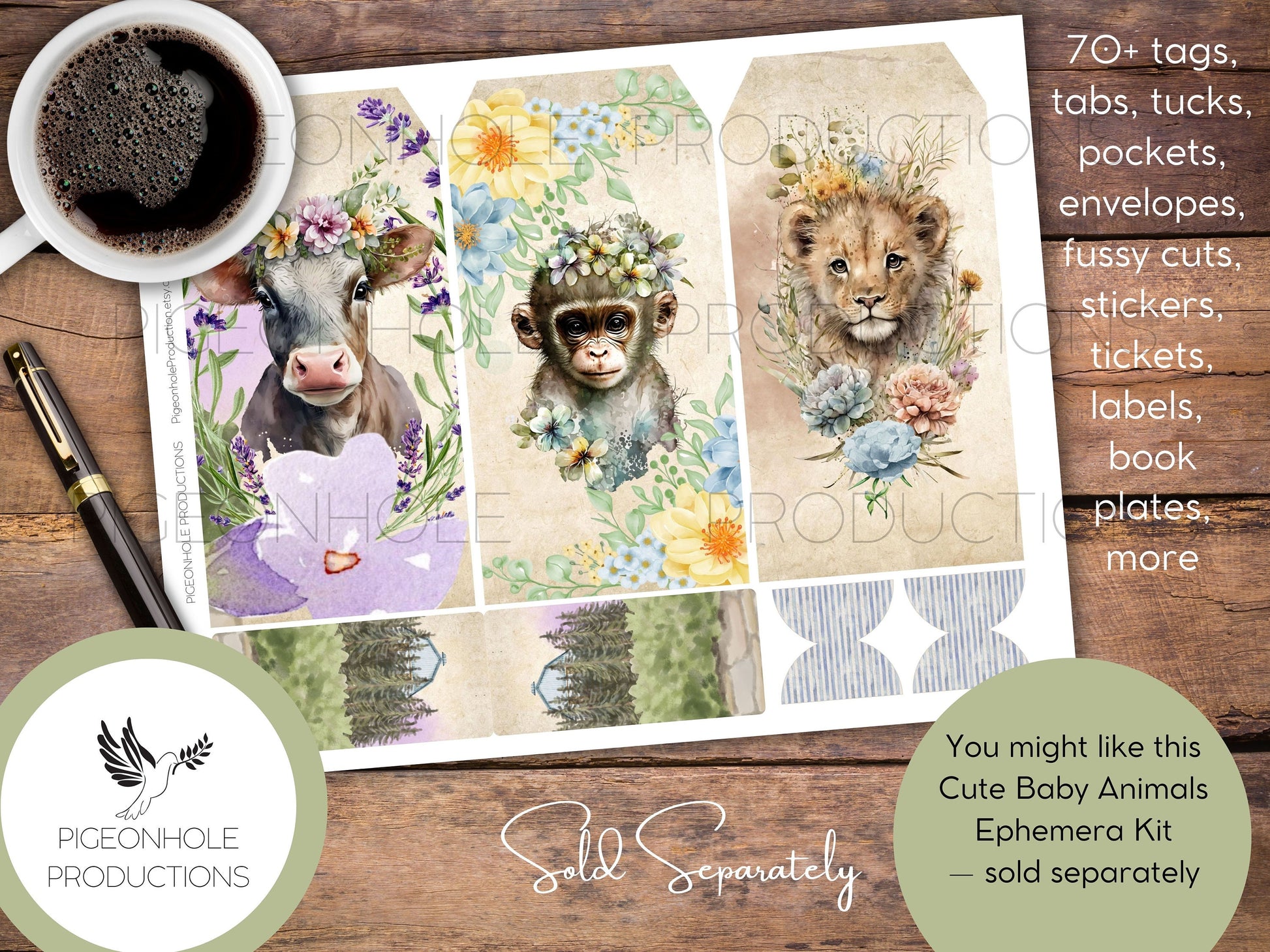 Cute Baby Animals Junk Journal Pages, PRINTABLE, 42 sweet baby animals collage sheets for junk journals, scrapbooks & other paper crafts