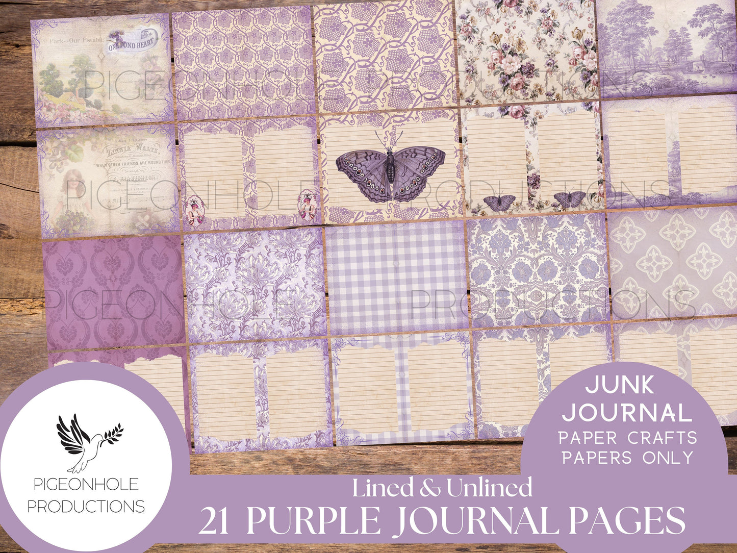 Purple Junk Journal Lined & Unlined Papers, PRINTABLE, 21 sheets, pretty pastels for junk journals, scrapbooking, paper crafting, 8.5 x 11