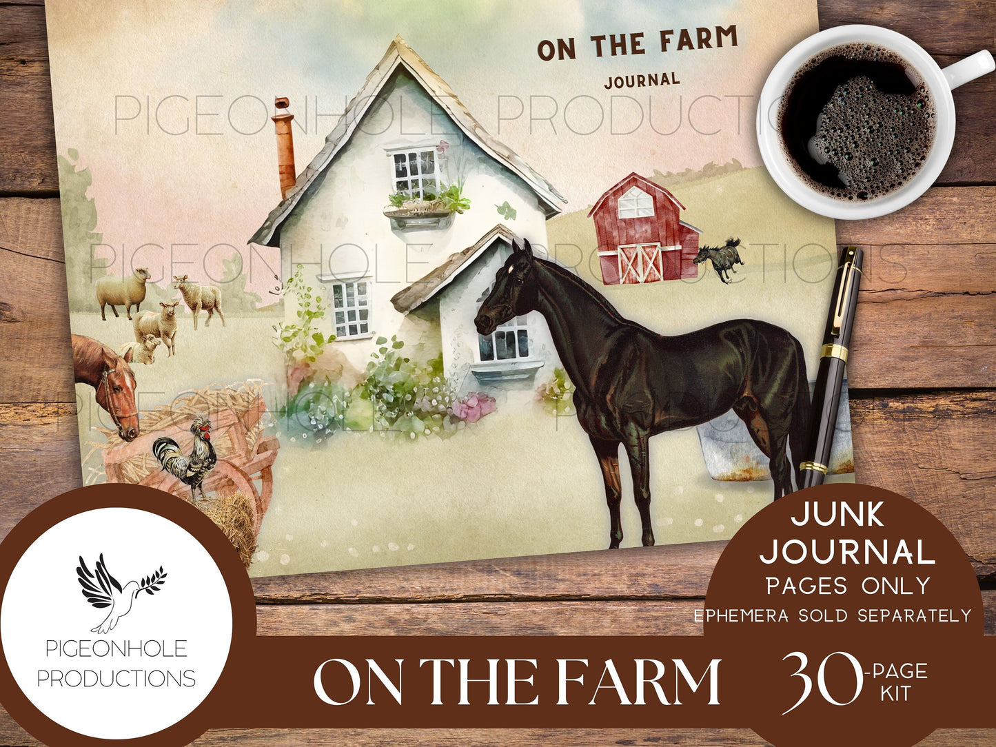 On the Farm Junk Journal Pages Only Kit, PRINTABLE, 30 sheets of journal, lined and unlined sheets, makes 60 journal pages, beautiful!