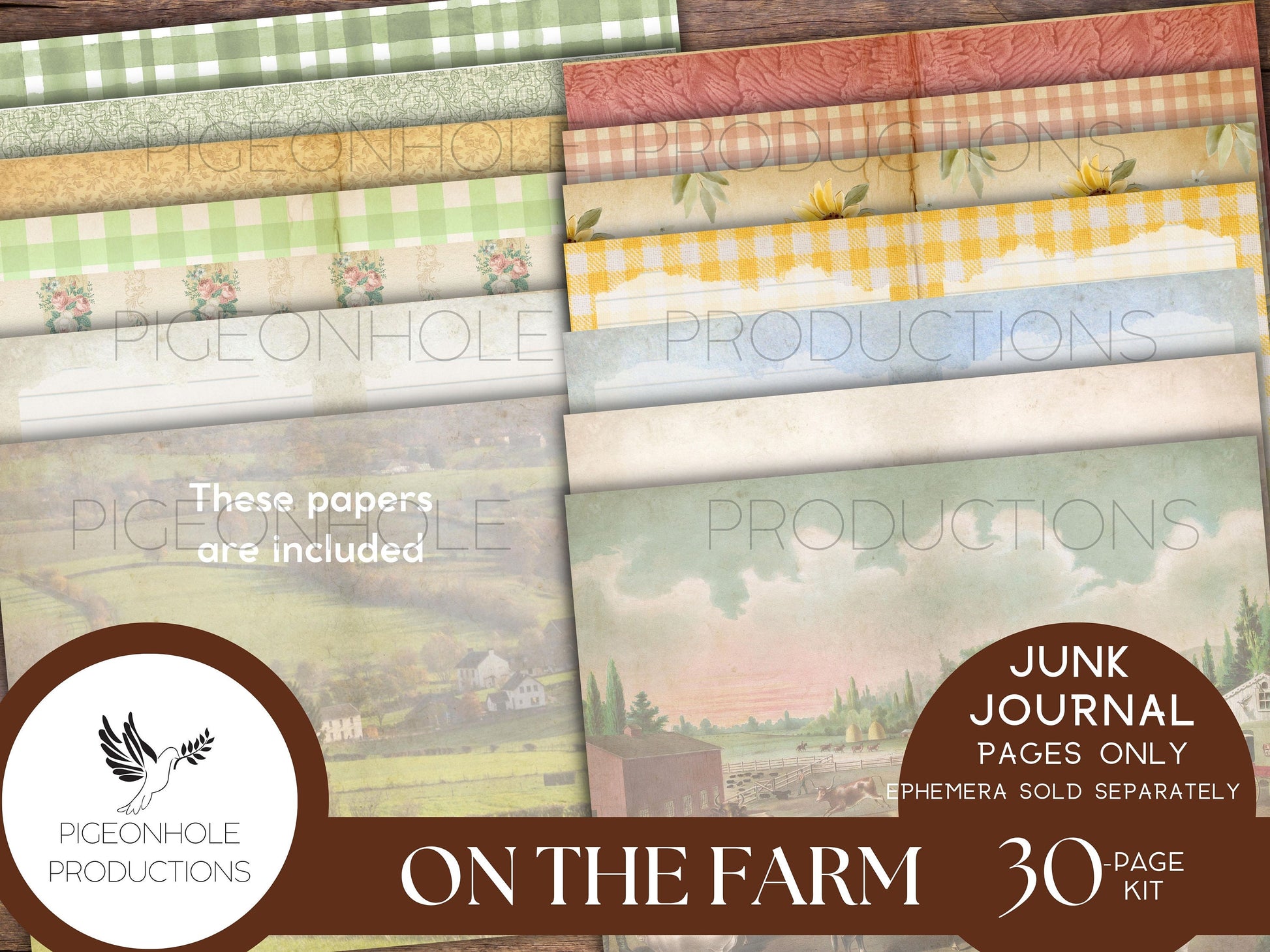 On the Farm Junk Journal Pages Only Kit, PRINTABLE, 30 sheets of journal, lined and unlined sheets, makes 60 journal pages, beautiful!