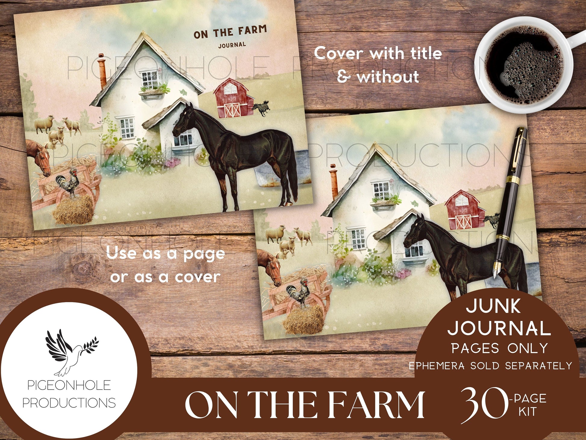 On the Farm Junk Journal Pages Only Kit, PRINTABLE, 30 sheets of journal, lined and unlined sheets, makes 60 journal pages, beautiful!