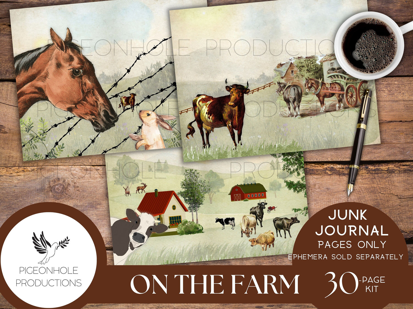 On the Farm Junk Journal Pages Only Kit, PRINTABLE, 30 sheets of journal, lined and unlined sheets, makes 60 journal pages, beautiful!