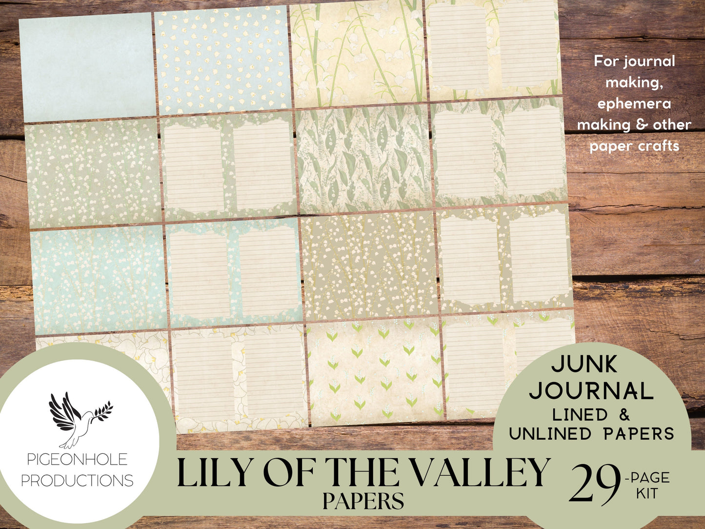 Lily of the Valley Lined & Unlined Papers, PRINTABLE, 29 sheets, pretty pastels for junk journals, scrapbooking, paper crafting, 8.5 x 11