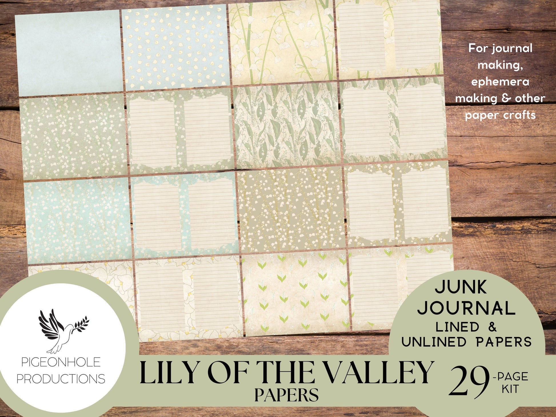Lily of the Valley Lined & Unlined Papers, PRINTABLE, 29 sheets, pretty pastels for junk journals, scrapbooking, paper crafting, 8.5 x 11
