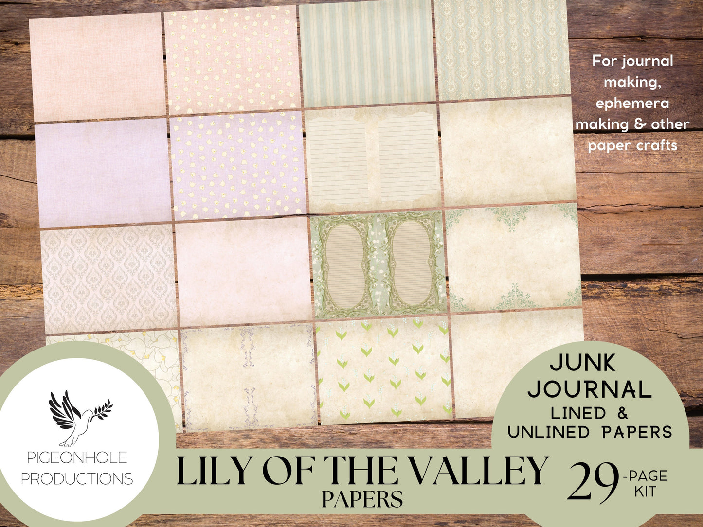 Lily of the Valley Lined & Unlined Papers, PRINTABLE, 29 sheets, pretty pastels for junk journals, scrapbooking, paper crafting, 8.5 x 11