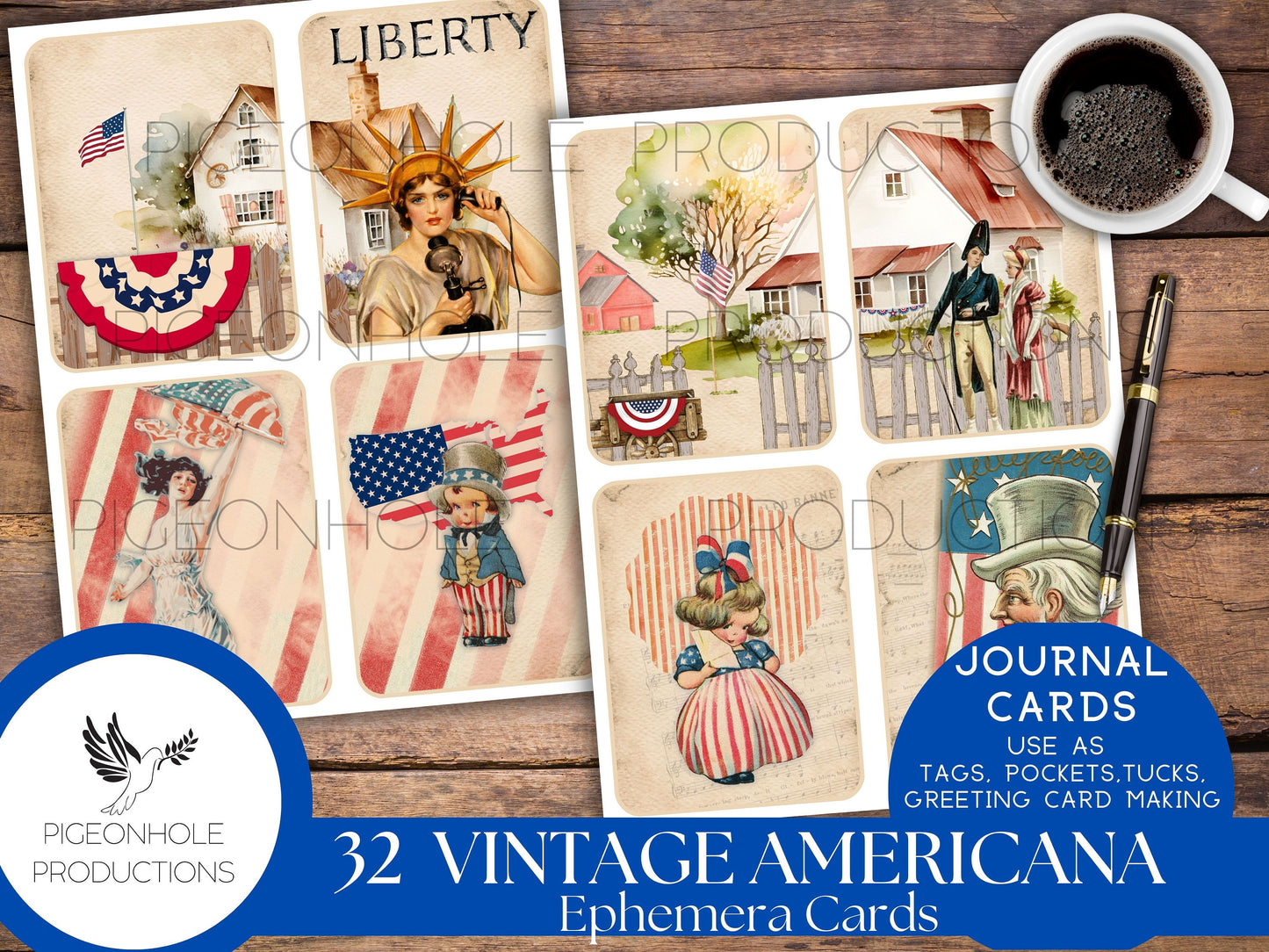 Vintage Americana Junk Journal Cards, PRINTABLE, 40 nostalgic cards for journaling cards, ephemera, scrapbooking, card making, paper crafts